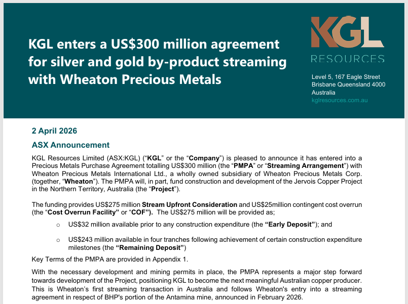 Source: KGL announcement