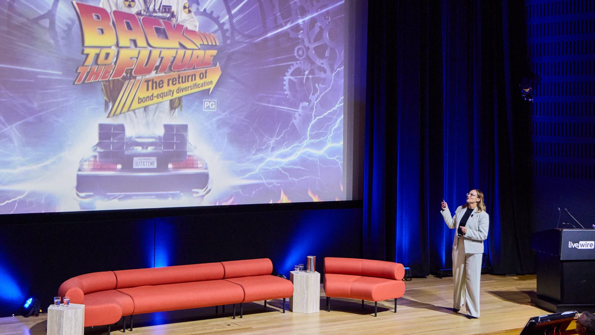 Kellie Wood from Schorders, speaking at Livewire Live. 