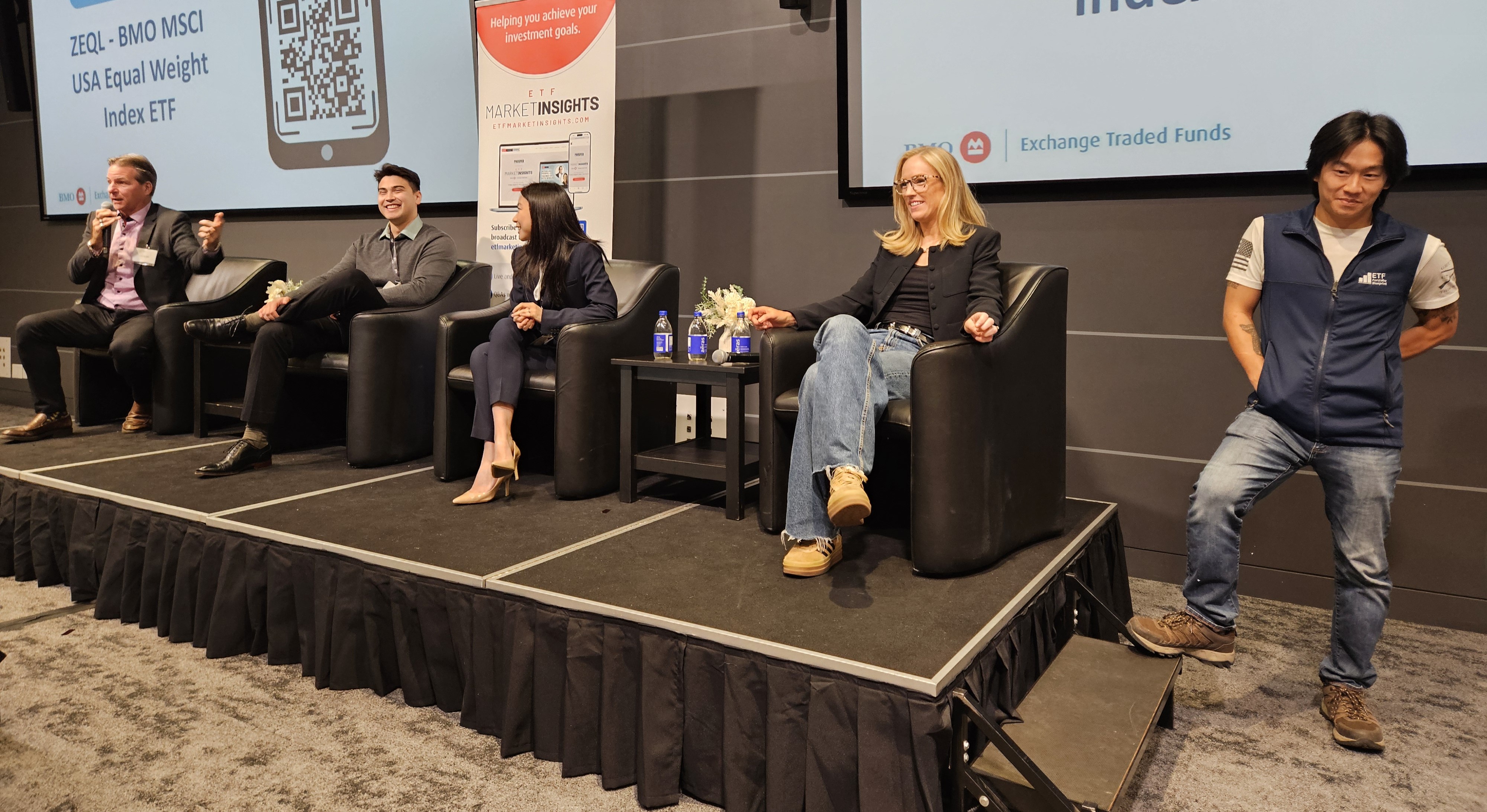 The speakers pitch their ideas; from left to right: Larry Berman, Brandon Beavis, Olivia Li, Valerie Grimba and Tony Dong