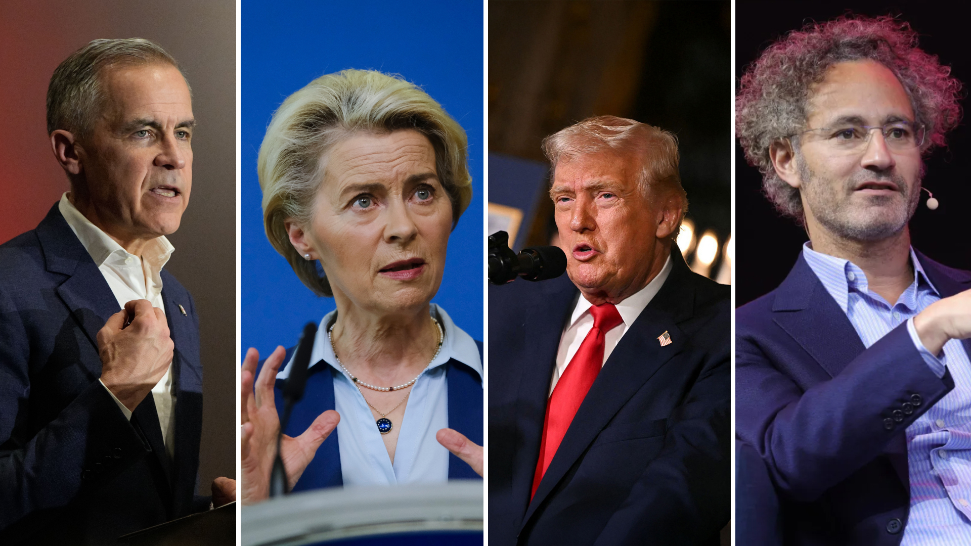 Power players... Canadian Prime Minister Mark Carney, EC President Ursula von der Leyen, US President Donald Trump and Palantir CEO Alex Karp