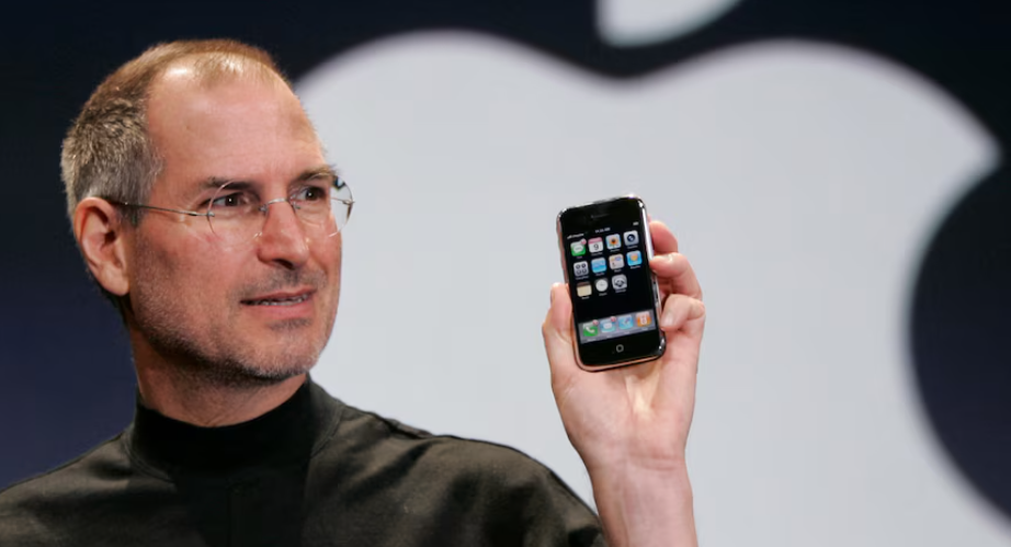 Apple CEO Steve Jobs holds up an Apple iPhone at the MacWorld Conference in San Francisco in 2007. Source: AP Photo - Paul Sakuma