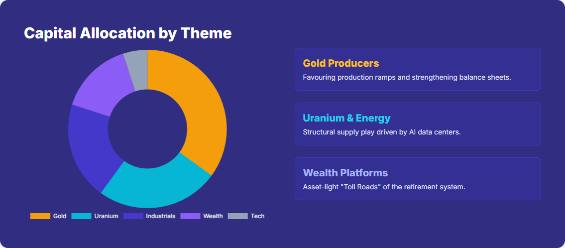 Source: Infographic created with the help of AI, stemming from commentary and stock analysis in the fund reports. These are not the only themes the managers are investing in; they are simply the most frequently discussed and/or appear in the top 5 holdings. 