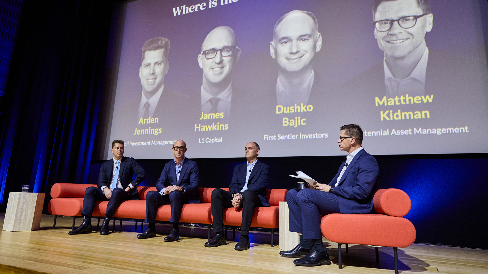 L-R: Arden Jennings, Ausbil Asset Management; James Hawkins, L1 Capital; Dushko Bajic, First Sentier Investors. In conversation withMatthew Kidman, Centennial Asset Management