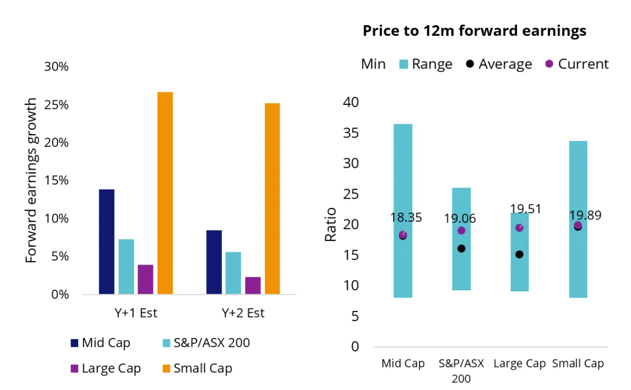 Source: Bloomberg consensus estimates, VanEck. ASX size indices. As at 25 August 2026. Forecasts are not guaranteed and are subject to change.
