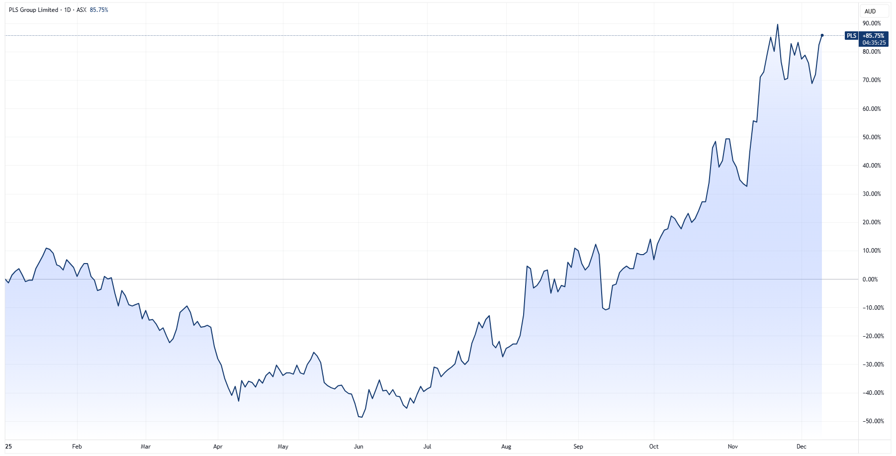 PLS Group year-to-date price chart (Source: TradingView)