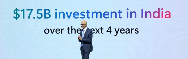 Satya Nadella, chairman and CEO of Microsoft, announced the investment during his visit to India