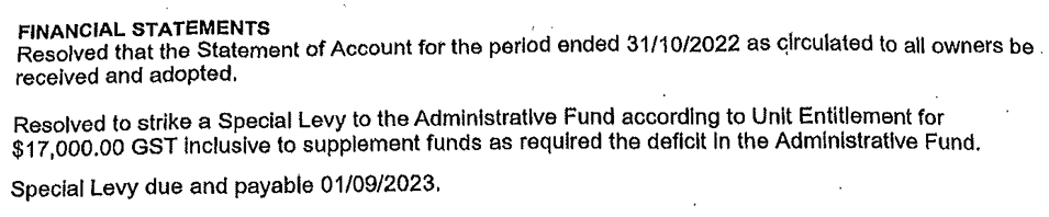The type of letter you never want to get - a special levy to replenish the common operating budget due to soaring costs